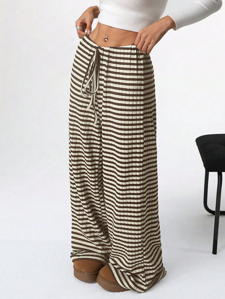 Damen Loungewear-Hose mit weitem Bein, geripptem Feinstrick und Kordelzug Echo Archiv