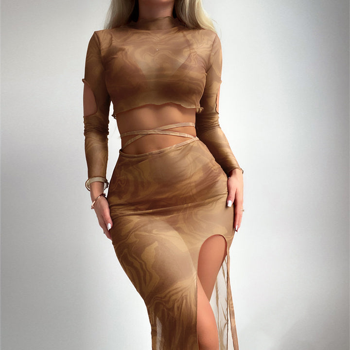 Damen Elegantes und transparentes Zweiteiler-Outfit mit hoch geschnittenem Rock Echo Archiv