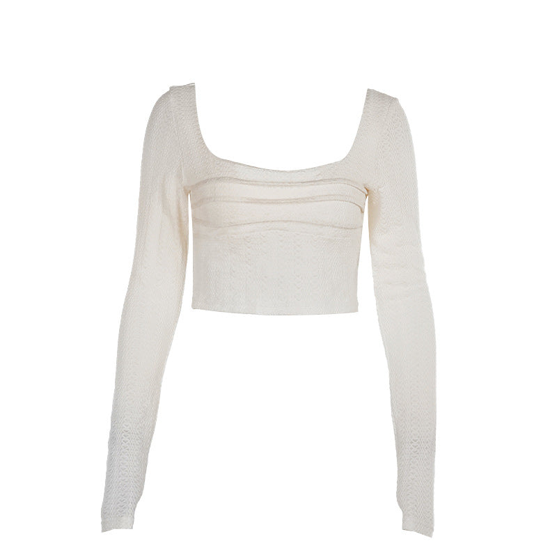 Damen Langarmshirt mit tiefem Ausschnitt und strukturiertem Design Echo Archiv