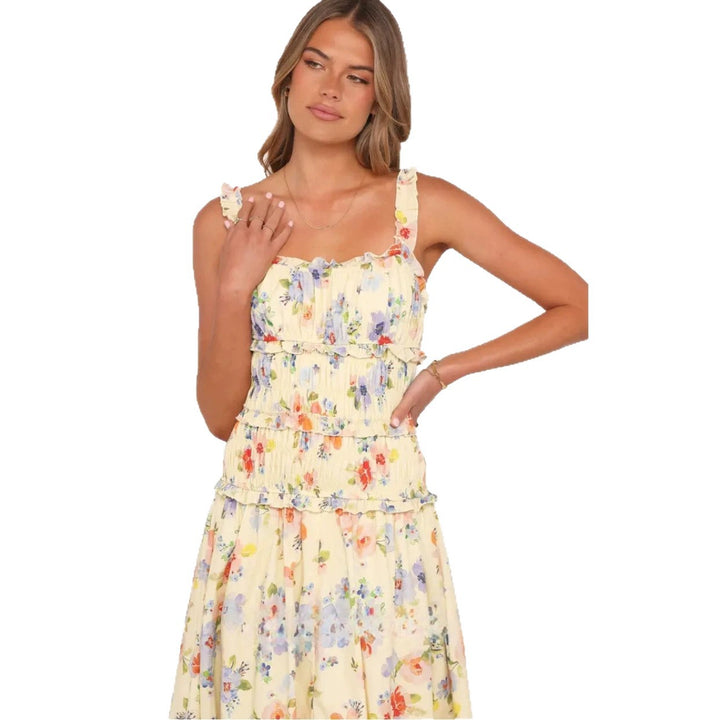 Damen nan luftig-leichte Stufenmidikleid mit gerafftem Oberteil und Rüschen-Trägern Echo Archiv