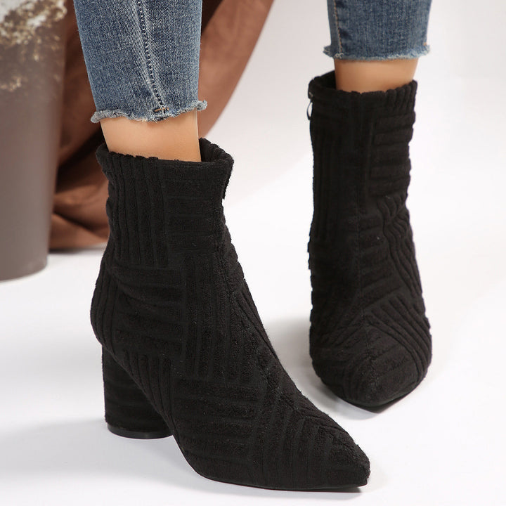 Damen Texturierte Ankleboots mit spitzer Schuhspitze und Blockabsatz Echoarchiv