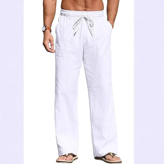 Herren nan leichte Leinenhose mit elastischem Bund, Kordelzug und aufgesetzten Taschen Echo Archiv