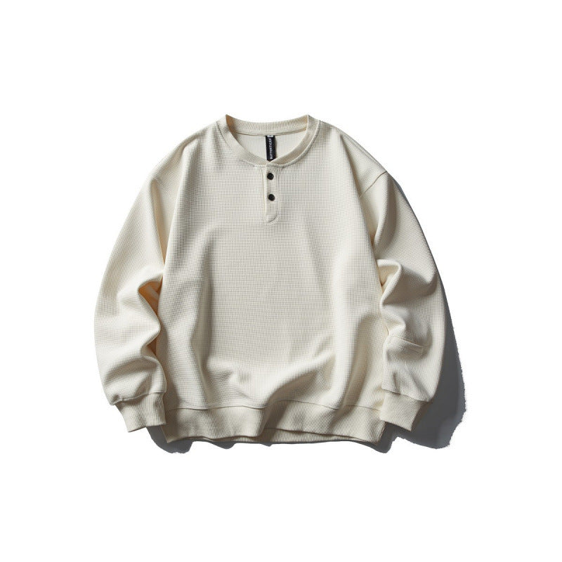 Unisex Waffelstrick-Henley-Sweatshirt im Oversize‑Cut mit Knopfleiste Echo Archiv