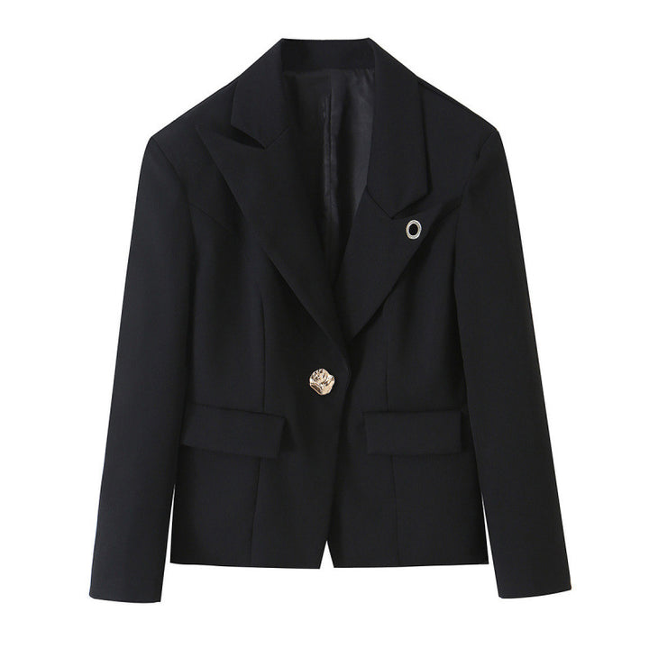 Damen Taillierter Kurzblazer mit asymmetrischem Schmuckknopf und Pattentaschen Echo Archiv