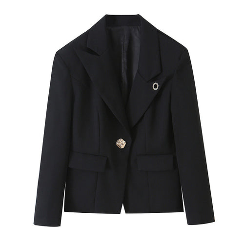 Damen Taillierter Kurzblazer mit asymmetrischem Schmuckknopf und Pattentaschen Echo Archiv