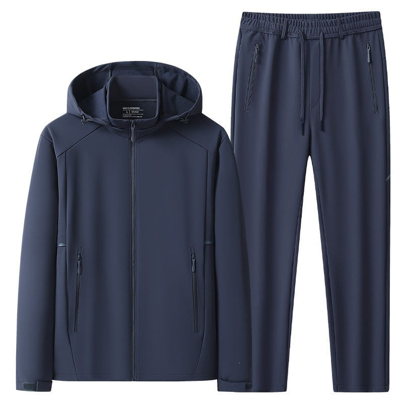Herren Wetterfester Softshell-Trainingsanzug mit Kapuzen‑Zipjacke, Reißverschluss‑Taschen & konischer Jogginghose Echoarchiv