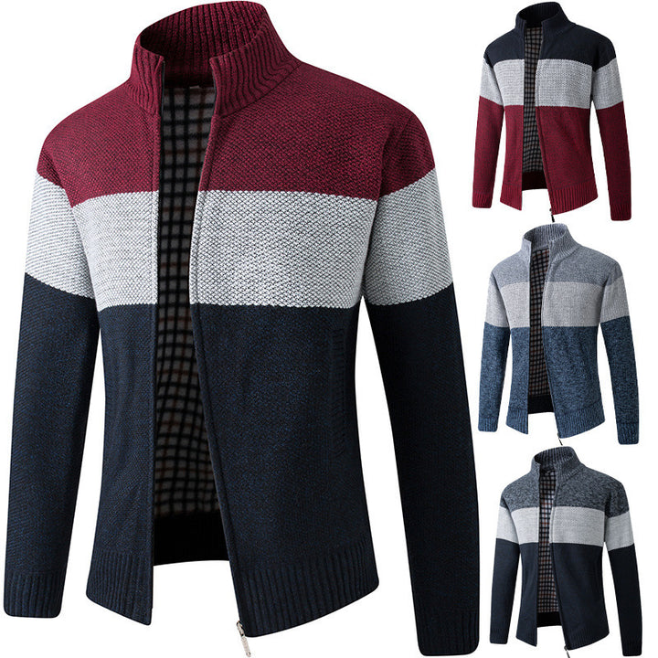 Herren Modische Strickjacke mit hohem Kragen und gestreiftem Design Echoarchiv
