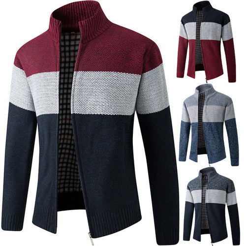 Herren Modische Strickjacke mit hohem Kragen und gestreiftem Design Echoarchiv