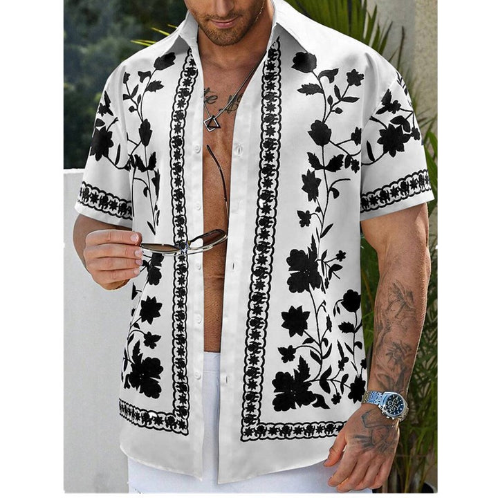 Herren Freizeithemd mit floralem Stickdesign und kurzärmeliger Passform Echoarchiv