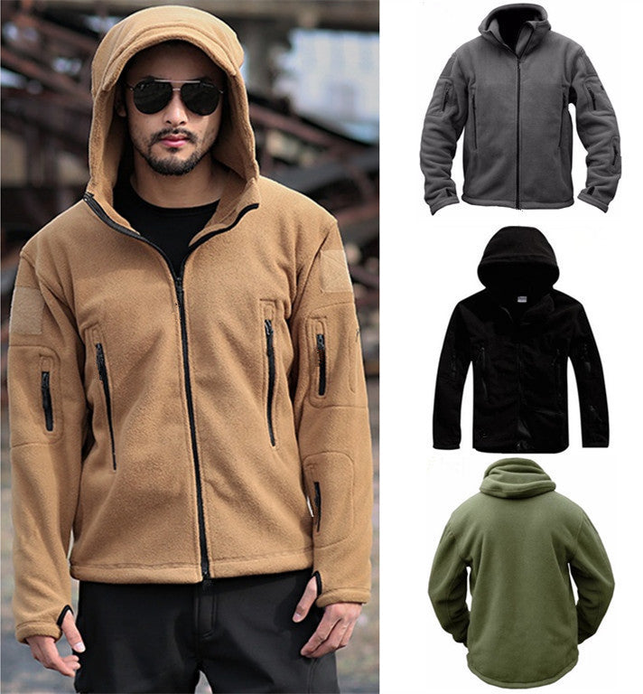 Herren Fleecejacke mit mehrfachen Taschen und verstellbarem Kapuzenkragen Echoarchiv