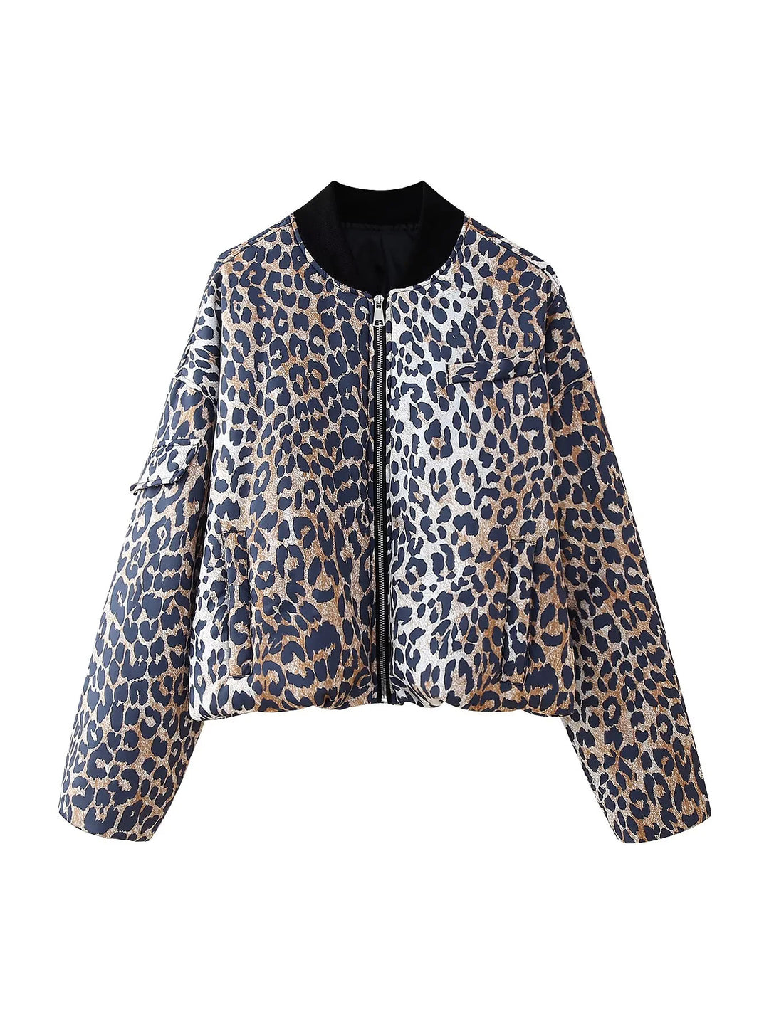 Damen nan cropped Leopard-Bomber mit Boxy-Schnitt, Reißverschluss und Utility-Ärmeltasche Echo Archiv