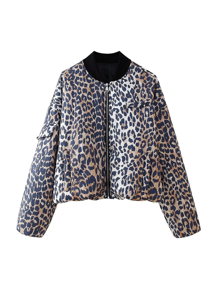 Damen nan cropped Leopard-Bomber mit Boxy-Schnitt, Reißverschluss und Utility-Ärmeltasche Echo Archiv