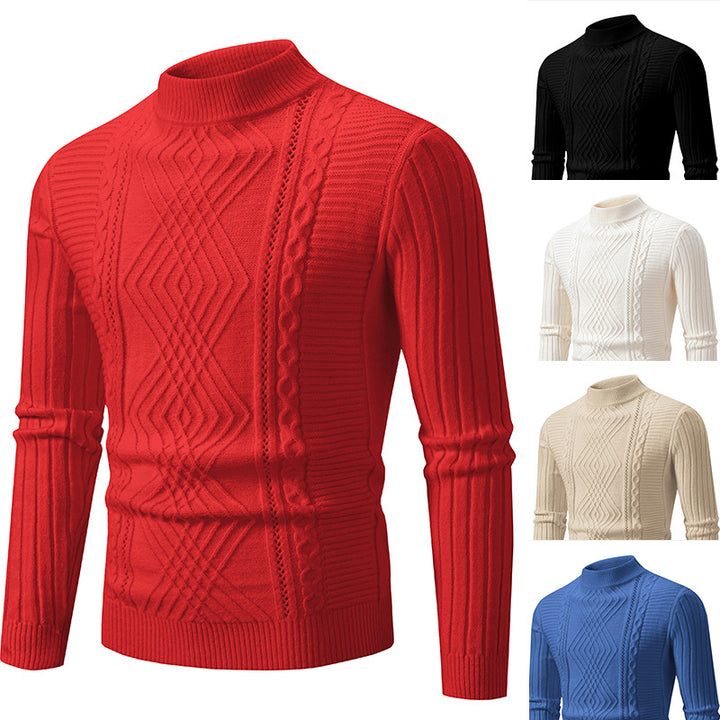 Herren Rollkragenpullover aus hochwertiger Baumwolle mit strukturiertem Zopfmuster Echoarchiv
