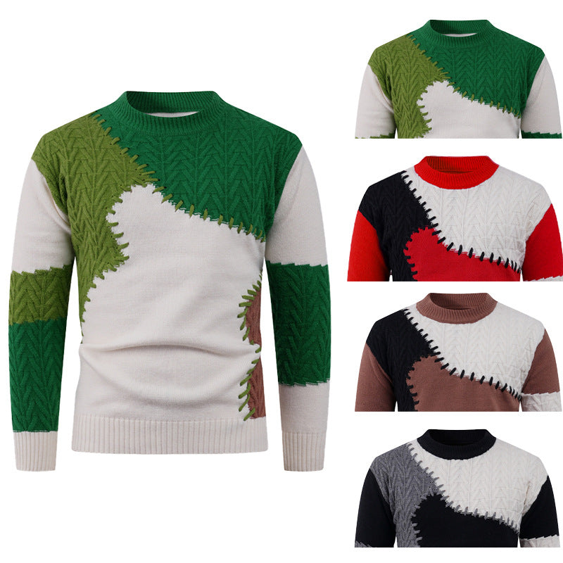 Herren Modischer Strickpullover mit kreativem Patchwork-Design Echoarchiv