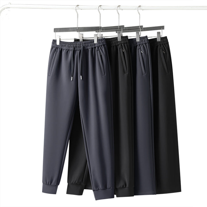 Herren elastische Freizeithose mit Kordelzug, geradem Bein und verdeckten Reißverschlusstaschen – Sorevano