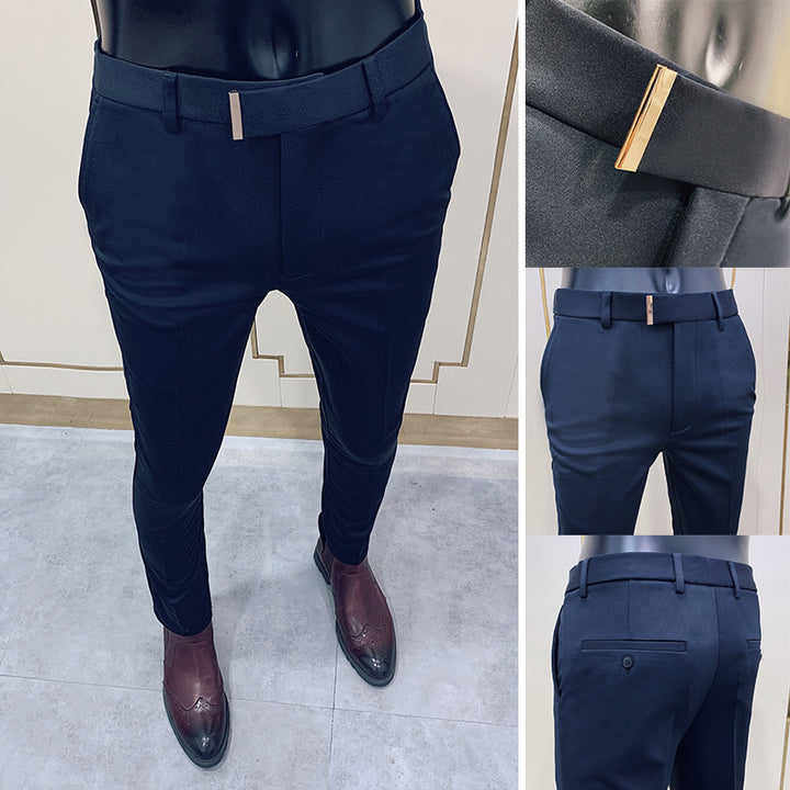 Herren nan schmale elegante Anzughose mit dezenter Goldschließe und Bügelfalte Echo Archiv