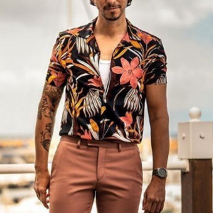 Herren Kurzarm-Hemd mit floralen Mustern und modischem Kragen Echoarchiv