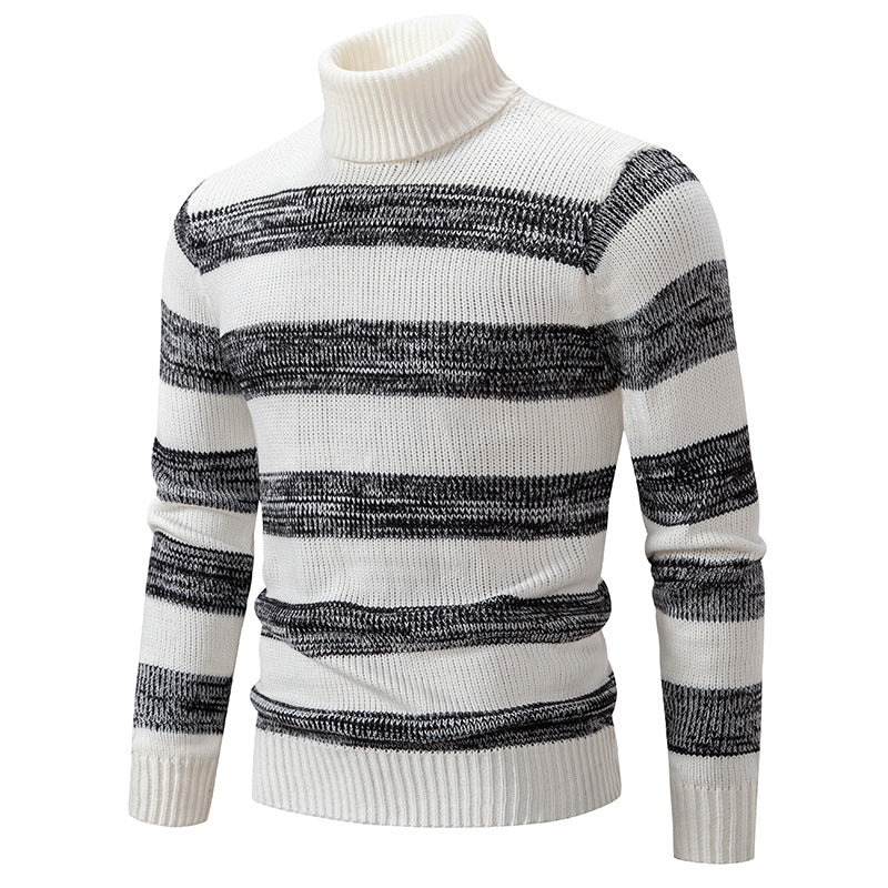 Herren hochwertiger Rollkragenpullover mit auffälligem Streifenmuster Echoarchiv
