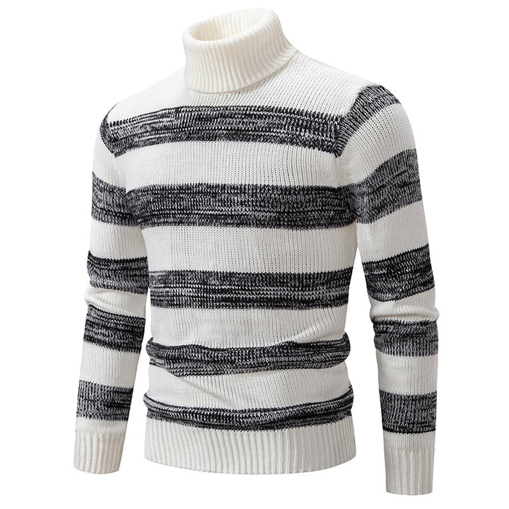 Herren hochwertiger Rollkragenpullover mit auffälligem Streifenmuster Echoarchiv