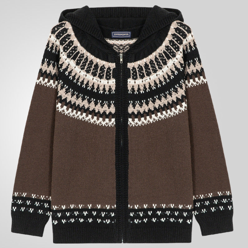 Herren Strickjacke mit traditionellem Norweger-Muster und Kapuze Echoarchiv
