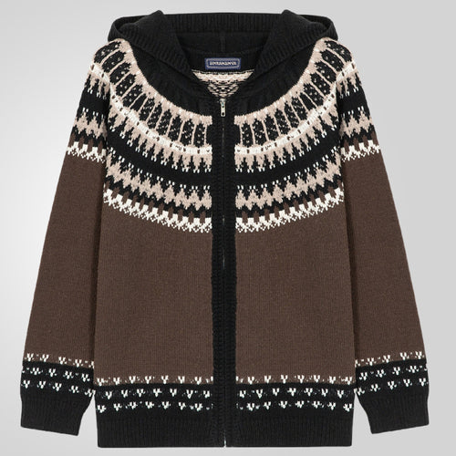 Herren Strickjacke mit traditionellem Norweger-Muster und Kapuze Echoarchiv