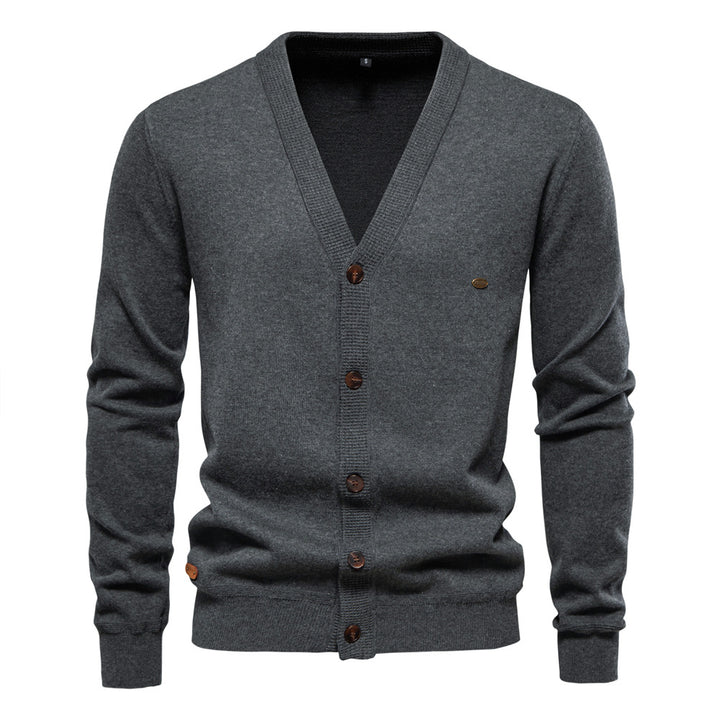 Herren Strickjacke mit V-Ausschnitt und modischen Holzknöpfen Echoarchiv