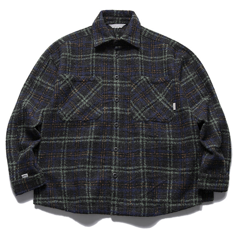 Unisex Karo-Overshirt aus Wollmix mit aufgesetzten Brusttaschen Echoarchiv