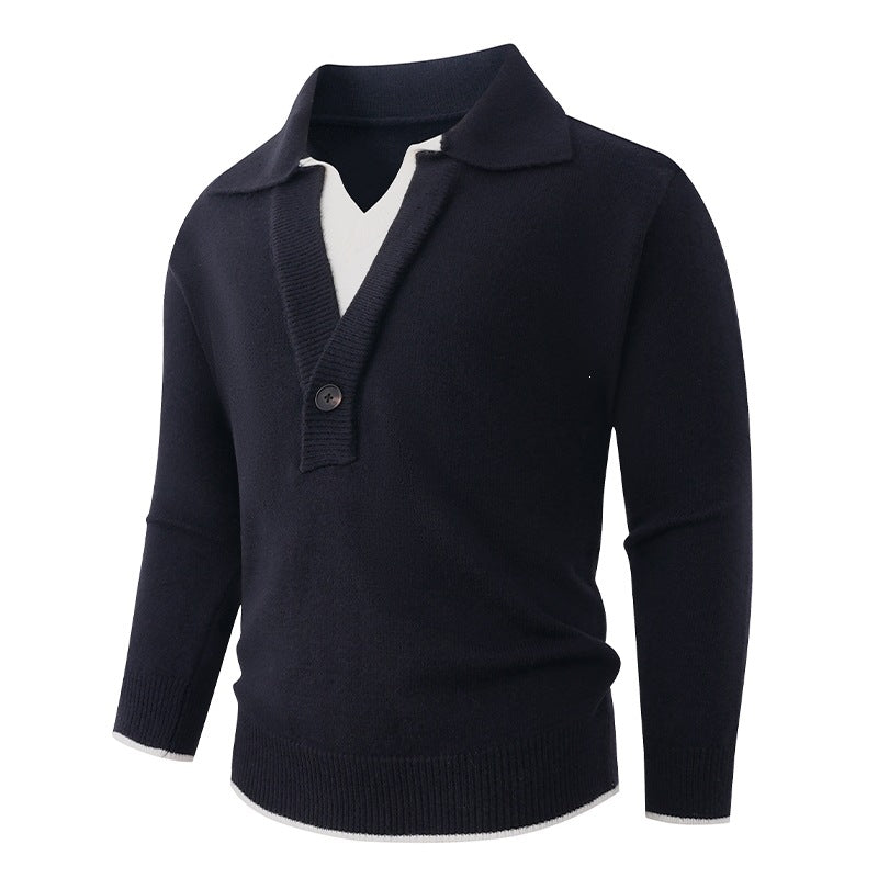 Herren Feinstrick-Pullover mit Polokragen und Ein-Knopf-Halbblende Echo Archiv