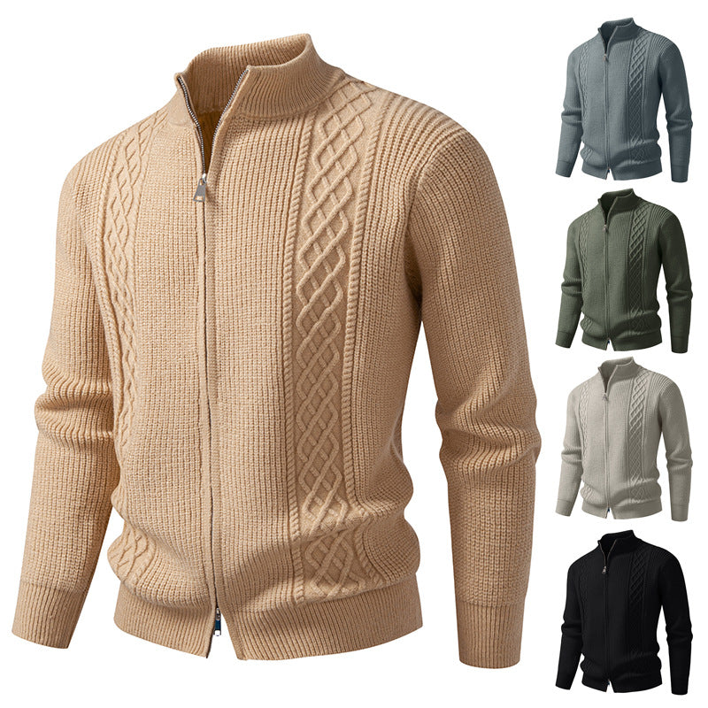 Herren nan Zip-Strickjacke mit dekorativem Zopfmuster, Stehkragen und elastischen Bündchen Echo Archiv