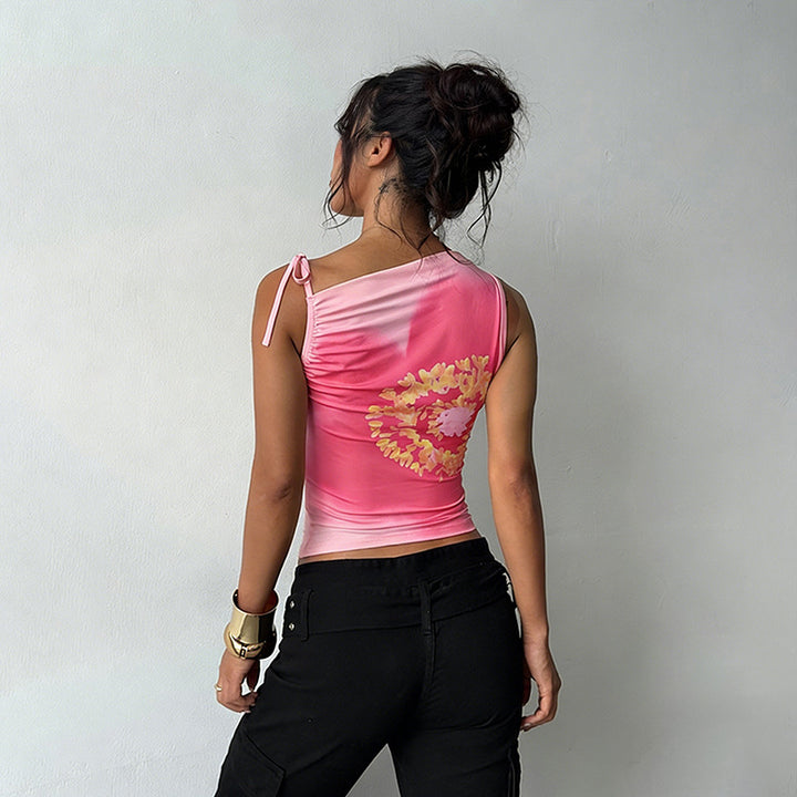 Damen Trägertop mit floralem Design und elastischen Rüschen Echo Archiv