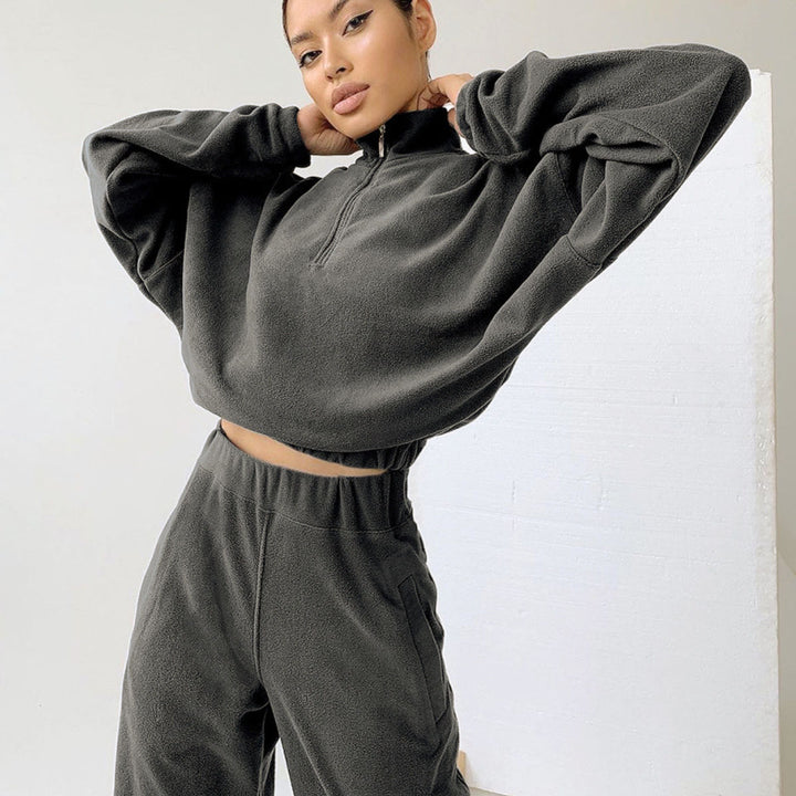 Damen nan kurz geschnittenes Thermo-Fleece-Set mit Halbfront-Reißverschluss und hohem Komfortbund Echo Archiv