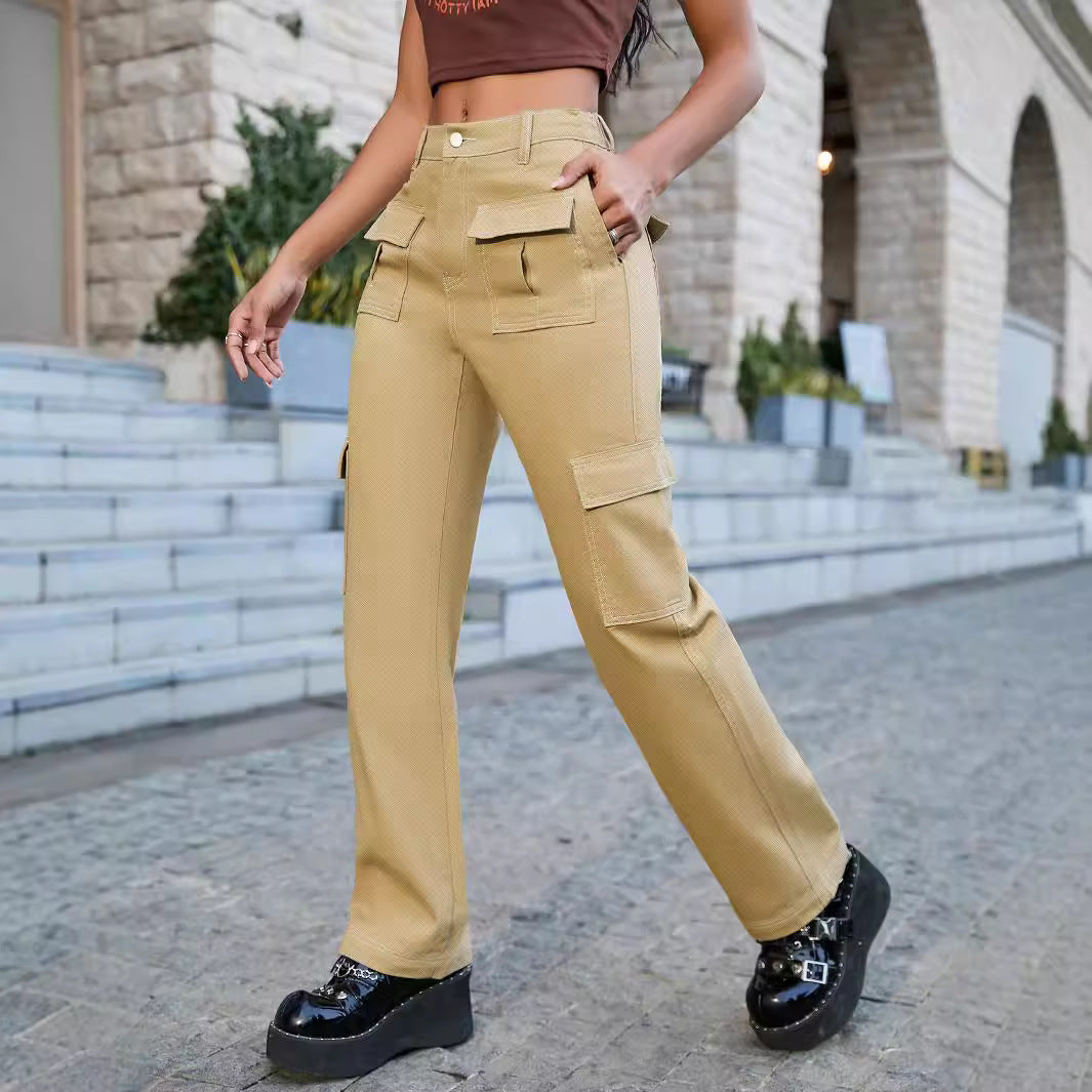 Damen weite Cargo-Hose mit hoher Taille und aufgesetzten Klappentaschen Echo Archiv