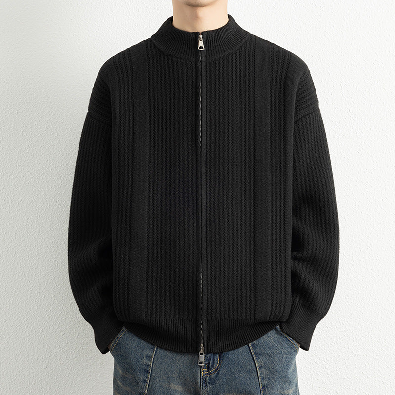 Herren Strickjacke mit modernem Zipper und strukturierter Oberfläche Echoarchiv