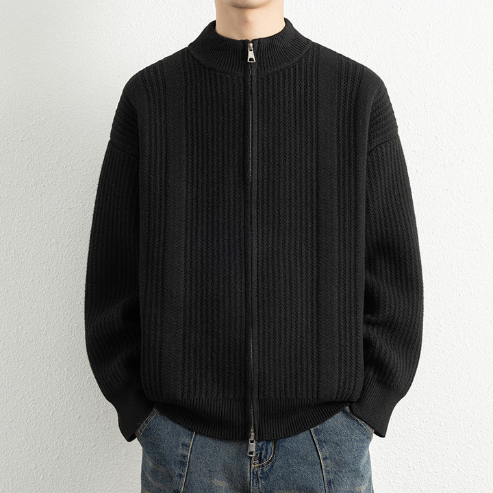 Herren Strickjacke mit modernem Zipper und strukturierter Oberfläche Echoarchiv