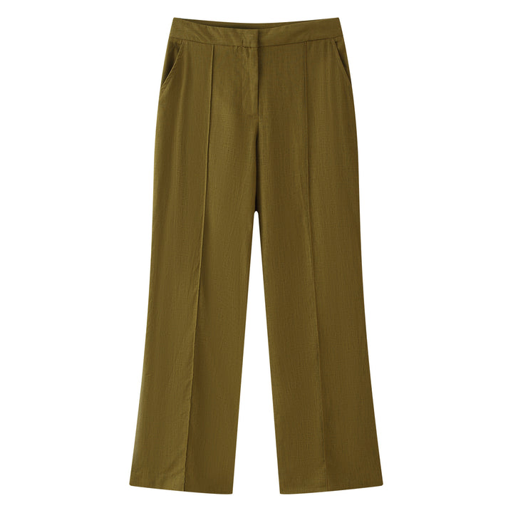 Damen Hochtaillierte weite Stoffhose mit Bügelfalte und seitlichen Eingrifftaschen Echoarchiv