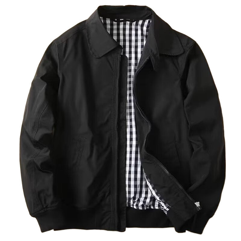 Herren Schlanke Harrington-Jacke im Bomberstil mit Hemdkragen und geripptem Saum Echoarchiv
