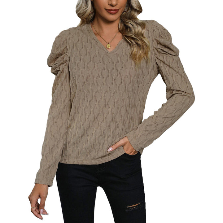 Damen Feinstrickpullover mit V-Ausschnitt und gerafften Ballonärmeln Echoarchiv