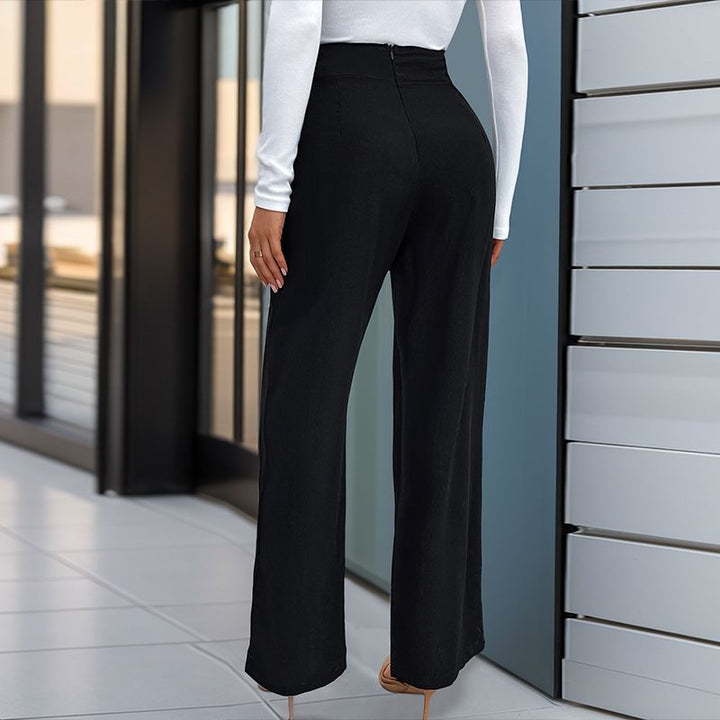 Damen Hochtaillierte Palazzo-Hose mit weitem Bein und dekorativem Schmuckgürtel Echoarchiv
