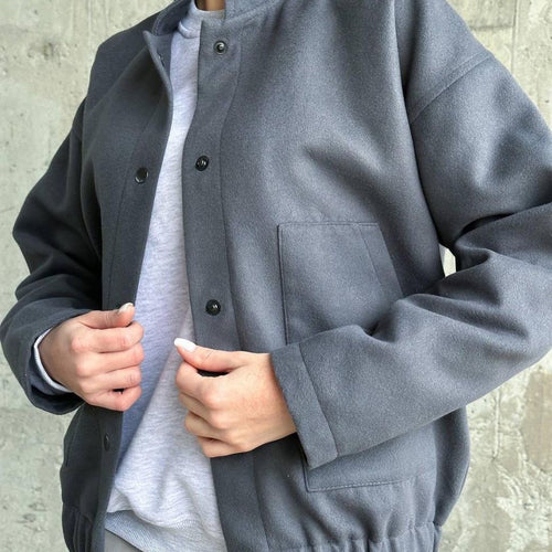 Damen Kurz geschnittene Bomberjacke aus Wollmix mit Druckknopfverschluss und elastischem Saum Echoarchiv