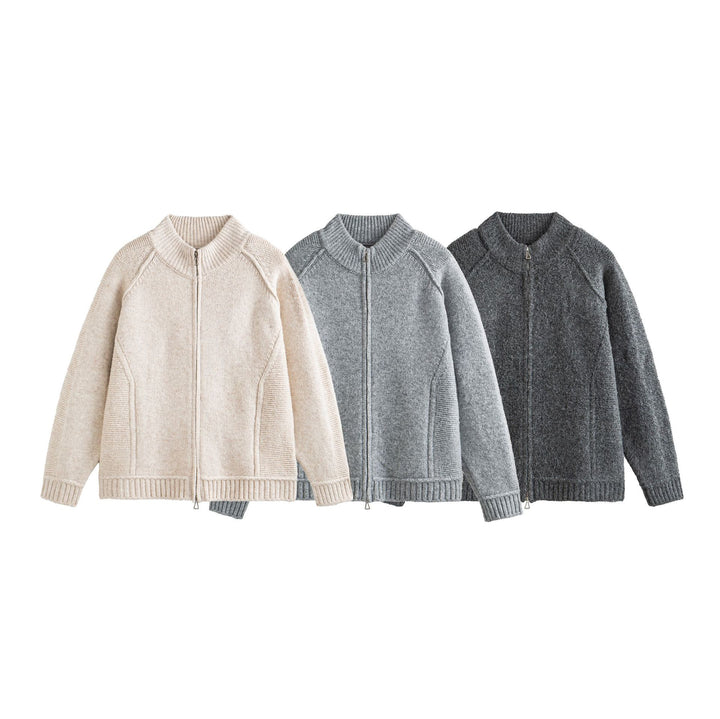 Unisex Strick-Zipjacke im Boxy-Cut mit hohem Rippkragen und Raglanärmeln Echoarchiv