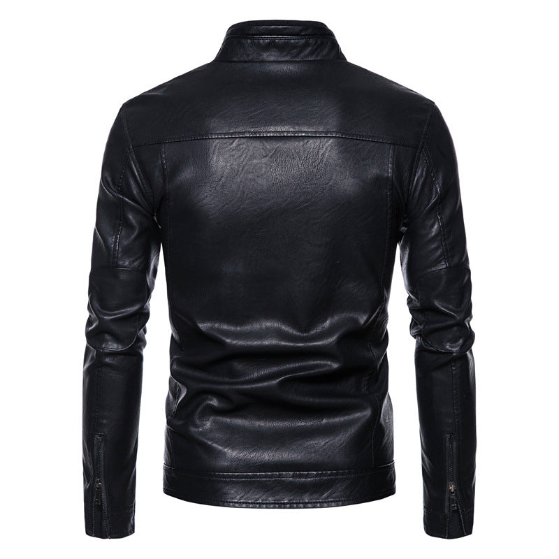 Herren Slim-Fit Kunstleder-Bikerjacke mit Stehkragen, Reißverschlusstaschen und weichem Innenfutter Echo Archiv