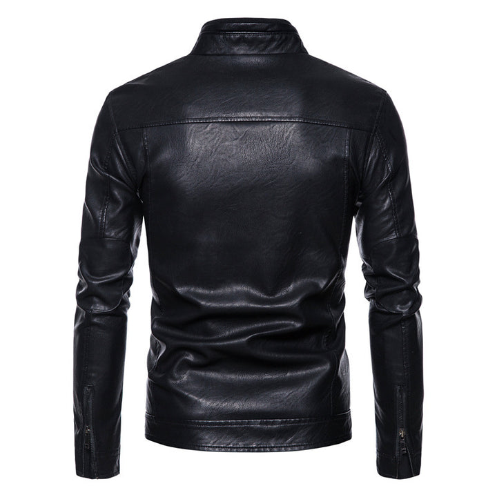 Herren Slim-Fit Kunstleder-Bikerjacke mit Stehkragen, Reißverschlusstaschen und weichem Innenfutter Echo Archiv