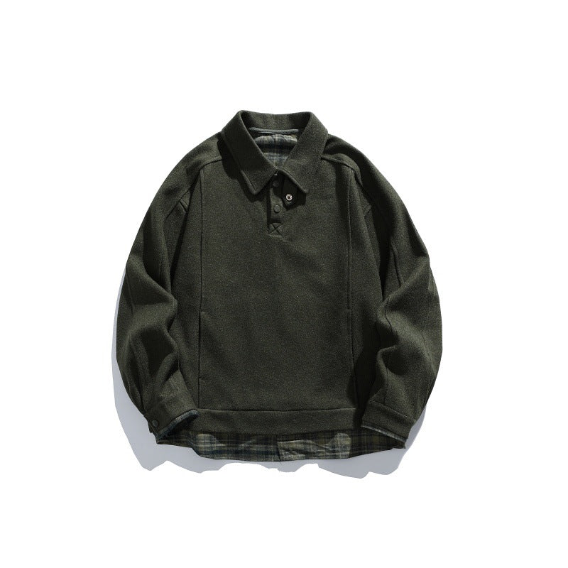 Herren Langärmeliges Polo‑Sweatshirt mit Kentkragen, Knopfleiste und eingearbeitetem Karo‑Layer Echoarchiv