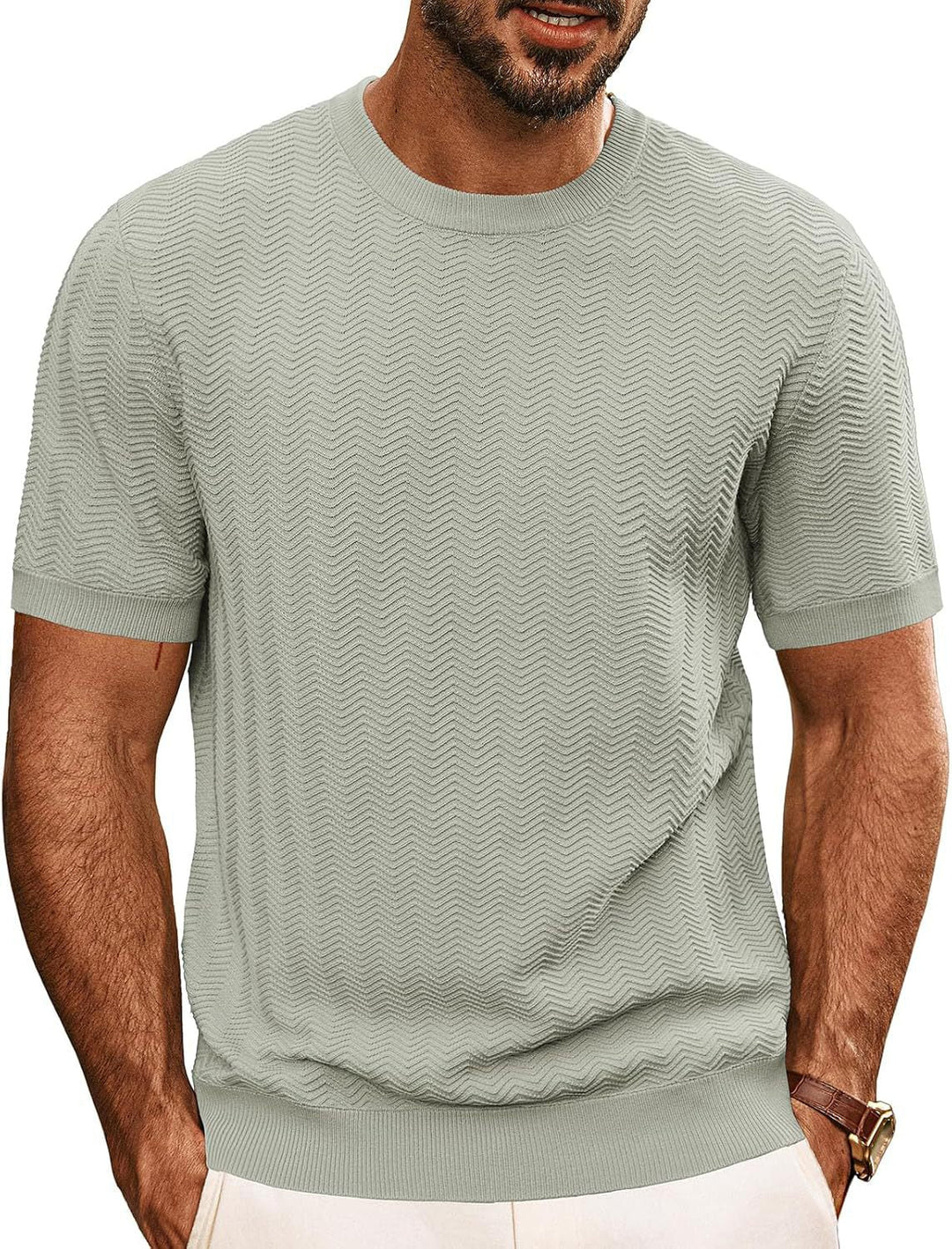 Herren strukturiertes Rundhals T-Shirt Echoarchiv