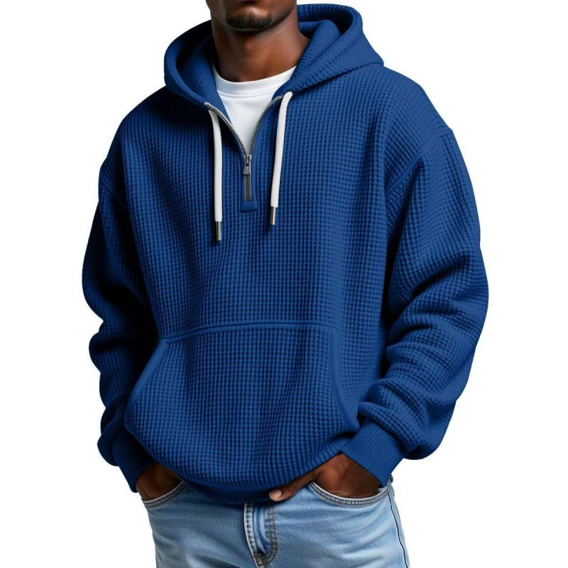 Herren Waffelstruktur-Hoodie mit halbem Reißverschluss und Kängurutasche Echo Archiv