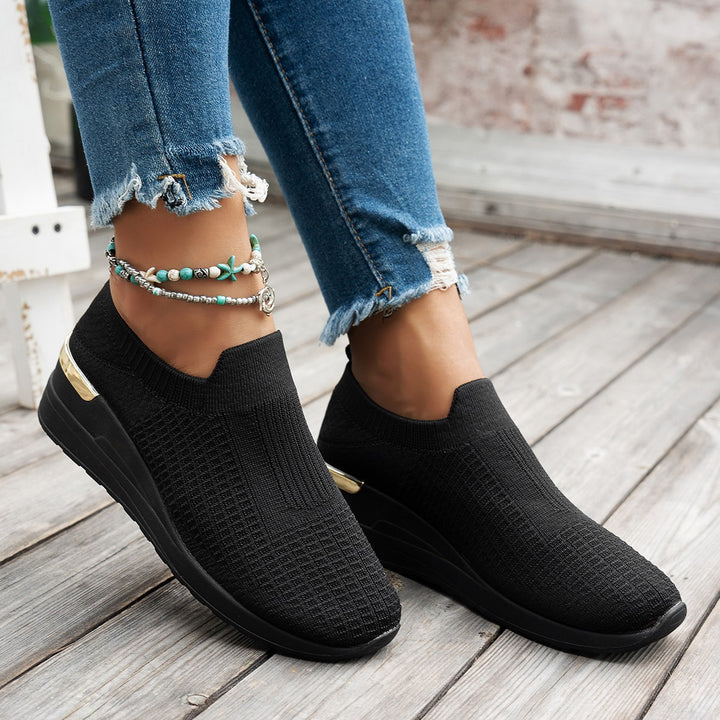 Damen  Sock-Sneaker mit elastischem Strickoberteil Leopardmuster und keilprofilsohle Echo Archiv