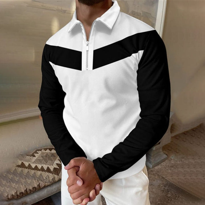 Herren Langarm Poloshirt mit modernem Reißverschluss und Kontrastdetails Echoarchiv