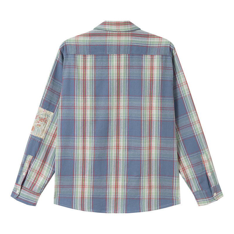 Unisex Oversize‑Hemdjacke im Vintage‑Karo mit Pattentaschen und Ärmel‑Patch Echoarchiv