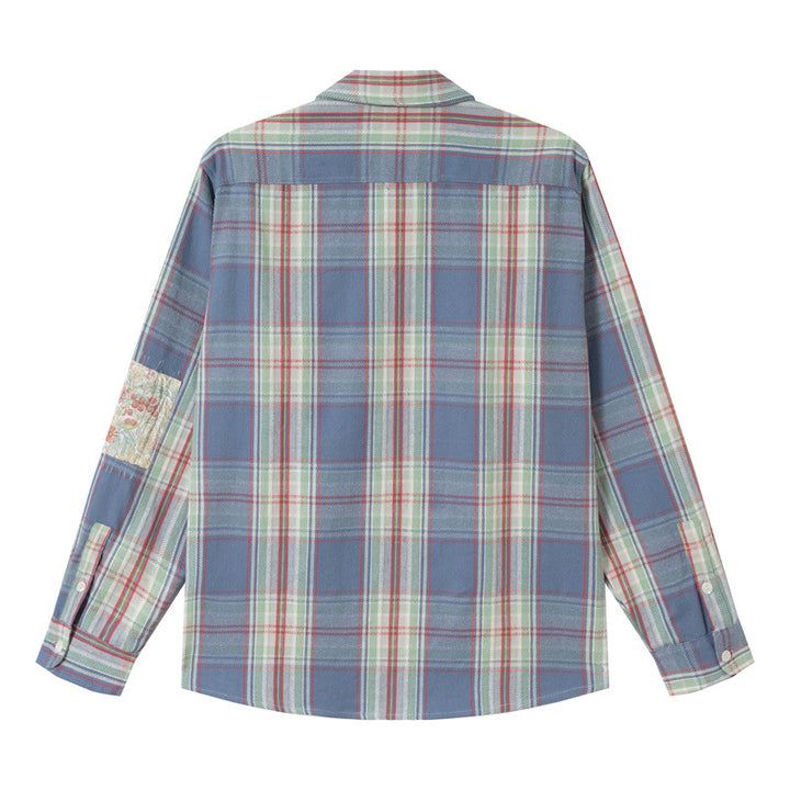 Unisex Oversize‑Hemdjacke im Vintage‑Karo mit Pattentaschen und Ärmel‑Patch Echoarchiv