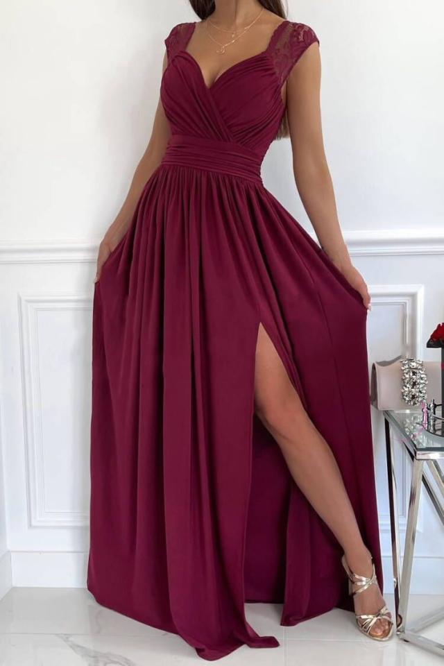 Damen Abendkleid mit Elegantem V-Ausschnitt und Rüschendetails Echoarchiv